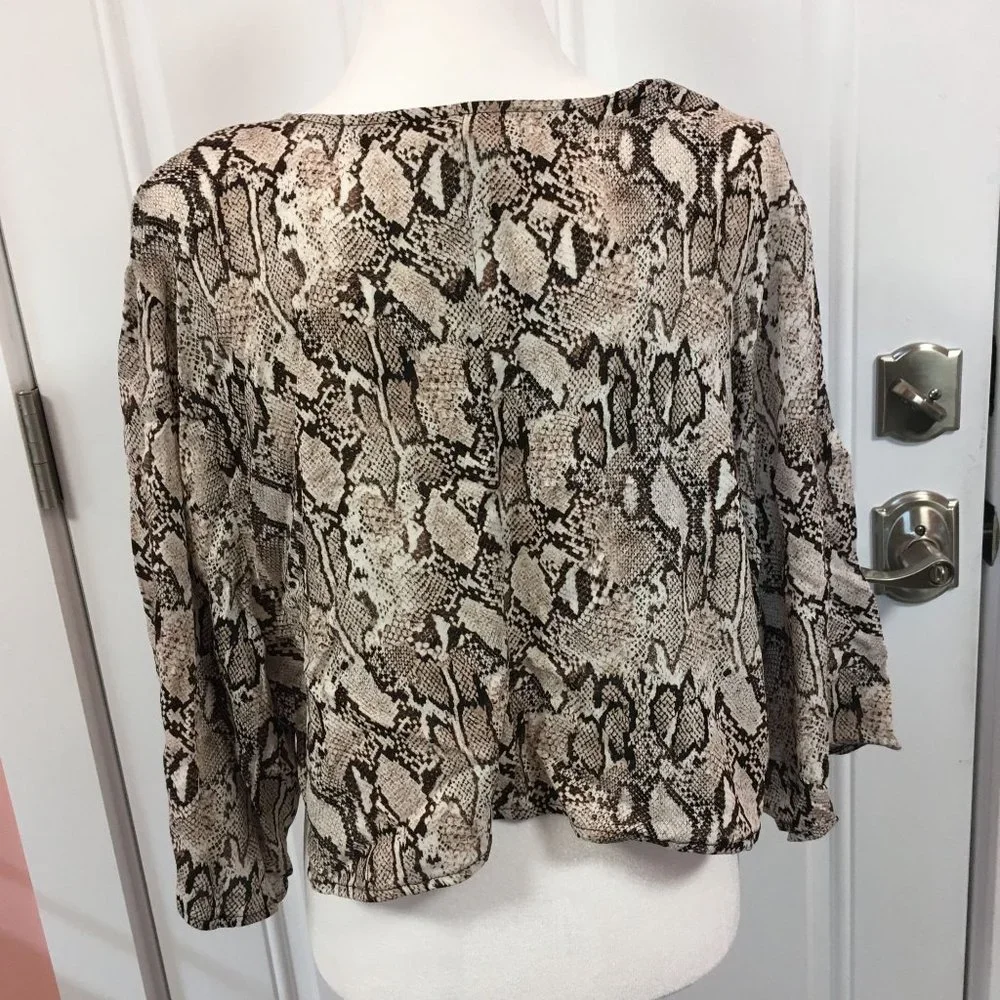 NWT Shade & Shore Tie-Front Cover Up Shirt Tan Snake Skin Print Size XL